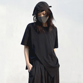 不对称半袖 T恤夏季 上衣潮 不规则斜下摆短袖 暗黑系酷飒山本风女装