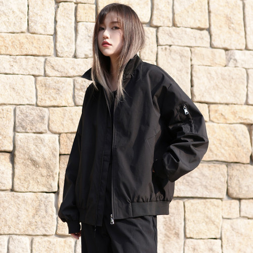 复古美式黑色飞行员夹克女外套