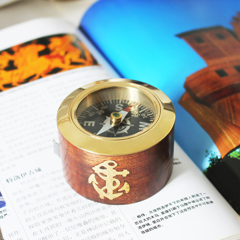 复古印度进口手工创意黄铜实木航海家指南针卷尺户外量具2米 装饰