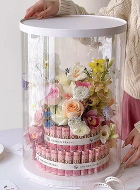 花中情透明PVC鲜花圆柱形花包装盒艺蛋糕礼品盒长方形包装材料盒