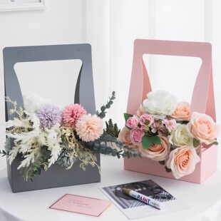 鲜花手提花篮装水果手拎防水牛皮纸花盒礼物礼盒玫瑰插花包装篮子