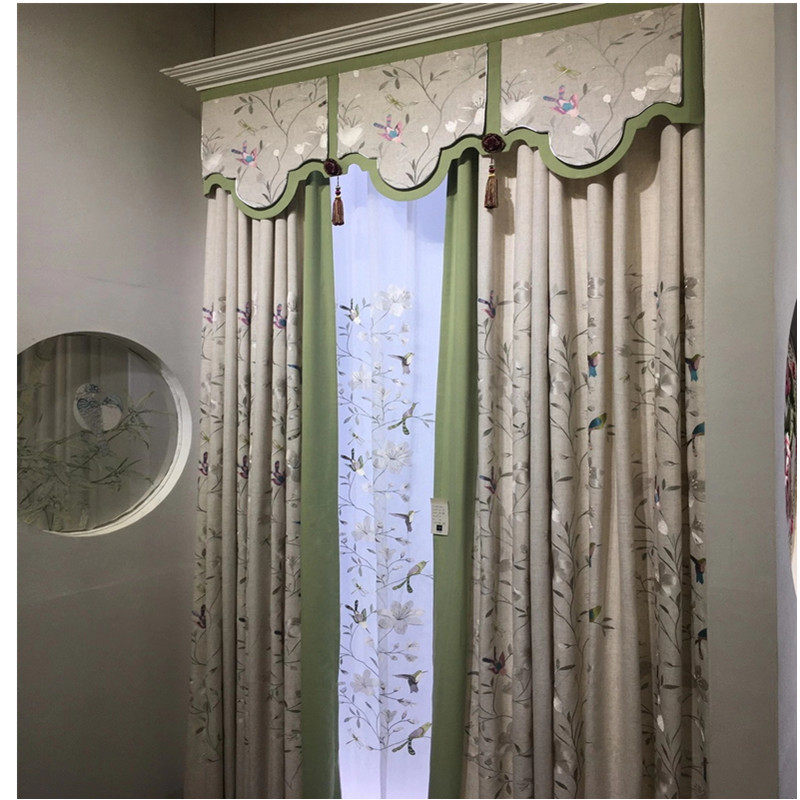 古典新中式窗帘客厅卧室高端亚麻乡村田园花鸟刺绣文艺遮光布纱幔