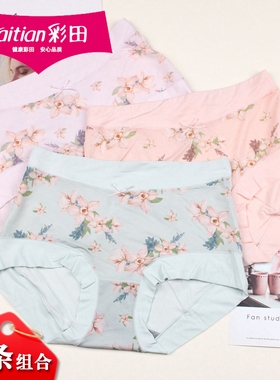 3条组合彩田冰丝莫代尔内裤32706女宽松高腰加大码包臀短裤32708