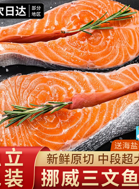 三文鱼排轮切三文鱼扒中段冷冻新鲜挪威进口大西洋鲑三文鱼鱼鳍肉