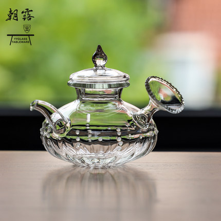 yyglass.雅雅玻璃朝露高硼硅耐热玻璃茶具灯工工艺全手工制侧把壶