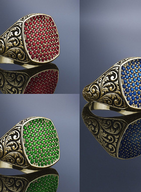 新品蓝钻钉子戒指复古朋克满钻男士戒指