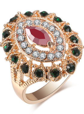 欧美复古超大奢华富贵花彩色锆石戒指时尚夸张宝石情侣宫廷风饰品