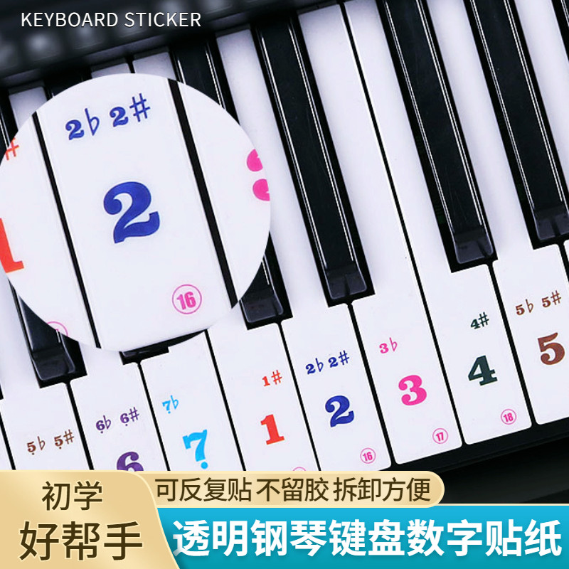 钢琴键盘贴纸88/61/54/49键电子琴透明键盘贴简谱音标音符音阶贴