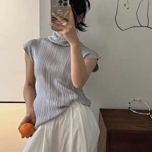 BLUE 廓形褶皱背心百搭叠穿气质 Y柔软舒适高领堆堆领无袖