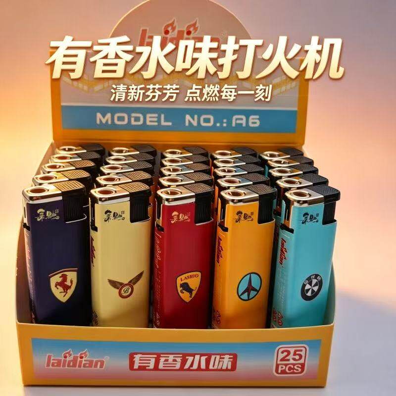 新款香水味车标防风打火机高颜值充气打火机