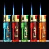 新款 甬牌防爆加厚大容量防风打火机充气塑料透明529直冲打火机