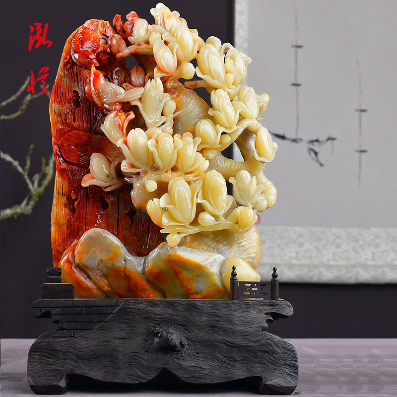 泓忆【玉兰花】  福建寿山石手作雕刻玉石工艺品摆件居家送礼摆件