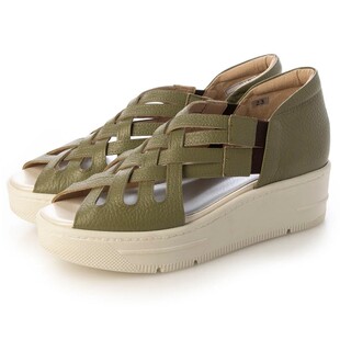 日本制纯牛皮轻便厚底坡跟休闲凉鞋 网状细带编织露趾包跟鱼嘴女鞋