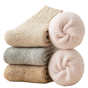 超厚羊毛袜子女中筒袜冬季加厚加绒保暖棉袜秋冬松口羊绒月子袜