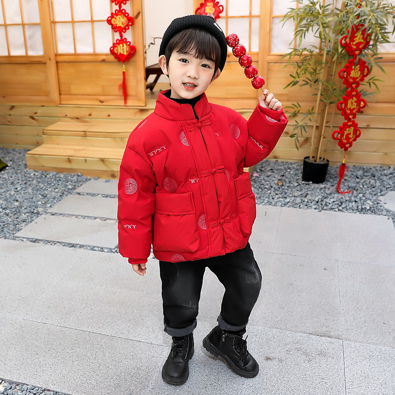 男童冬季红色新年拜年羽绒服