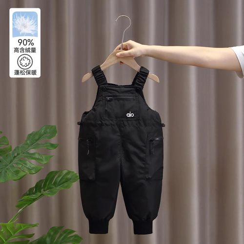 男童冬季儿童羽绒背带裤女宝宝耐污滑雪外穿加厚冬装白鸭绒连身裤