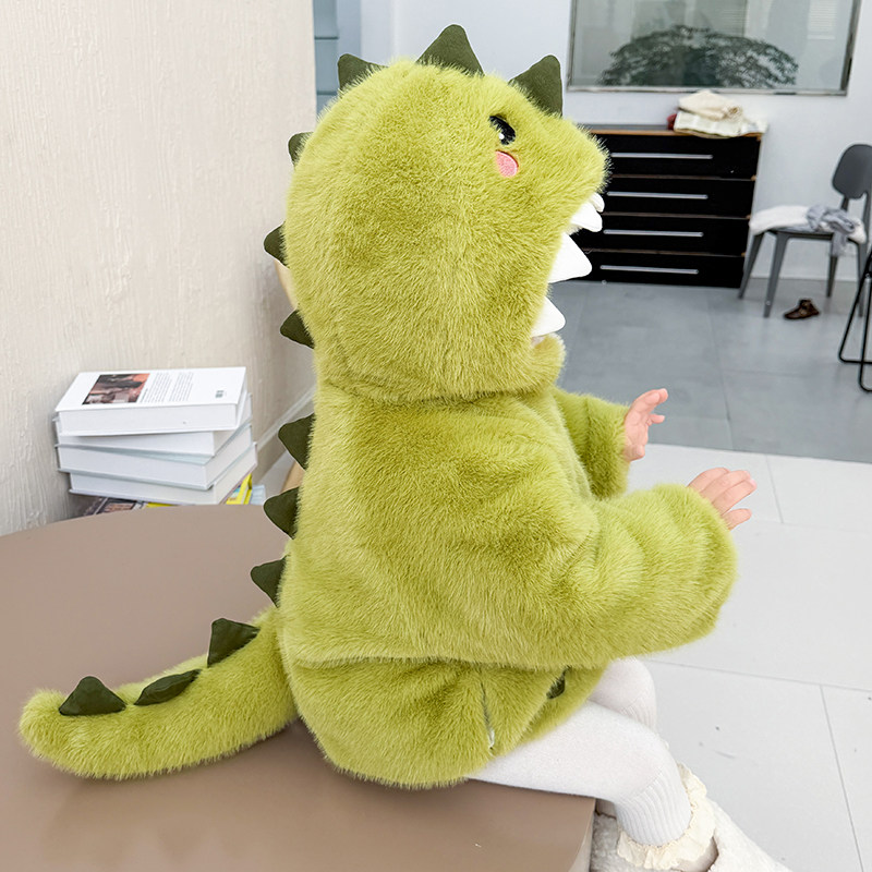儿童恐龙造型毛毛衣男童加绒加厚连帽带尾巴上衣女童可爱毛绒外套