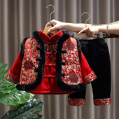 男童拜年服宝宝唐装 婴幼儿过年衣服喜庆 三件套加绒加厚儿童新年装