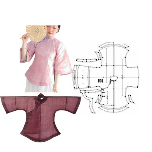 0639衣服装裁剪图纸实物样板新款版倒大袖汉服女衫民国复古女装