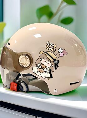 电动车女款骑行四季通用卡通头盔印字3C认证头盔夏季防晒透气通风