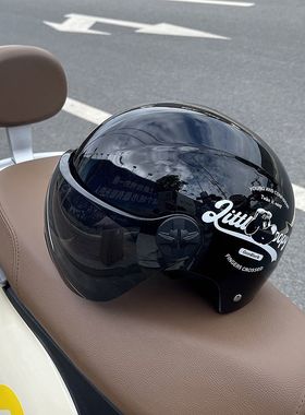 复古英文电动车头盔3C认证电瓶车安全帽男女士通用电车半盔新国标