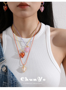 汪苏泷同款多巴胺彩绘琉璃项链