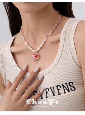 巴胺糖果屋琉璃爱心项链手工串珠