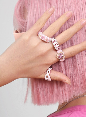 爱心锆石粉色手工珐琅戒指