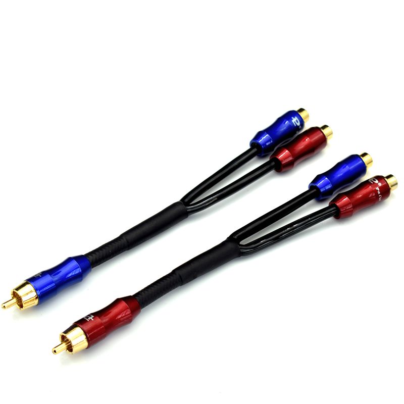 单莲花插头转双莲花音频线 RCA一分二1公分2母转接线 连接低音炮