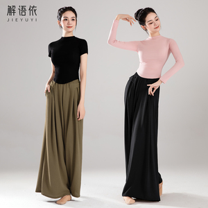现代舞练功服套装飘逸阔腿裤大码中国古典舞蹈教师女成人日常长袖