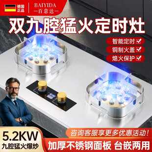 德国一级能效天然气液化气猛火燃气灶家用台式嵌入式九腔双灶