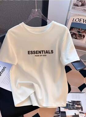 白色棉质正肩短袖T恤女夏季时尚印花宽松休闲圆领T恤半袖上0203r1