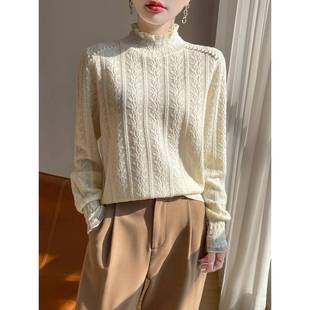 优雅内搭洋气外穿1219e 衬衫 高领毛衣长袖 针织毛衣蕾丝串珠打底衫