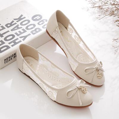 春季蕾丝网款单鞋女2026夏季新款蝴蝶结软底百搭女鞋0228d