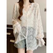 2026春夏季 胖mm显瘦感上衣0201w 女春夏大尺码 蕾丝镂空V领短袖 衬衫