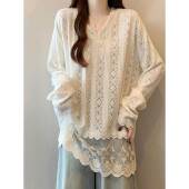 春季 胖中长0206k 2026早春大尺码 女打底衫 t恤好看提花V领正肩长袖