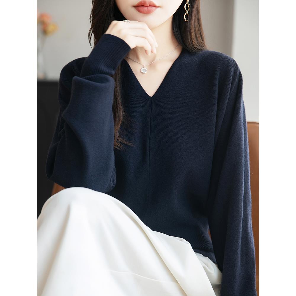 秋冬早秋双开V领针织打底衫女2025新款秋洋气上衣大码女装毛1201u