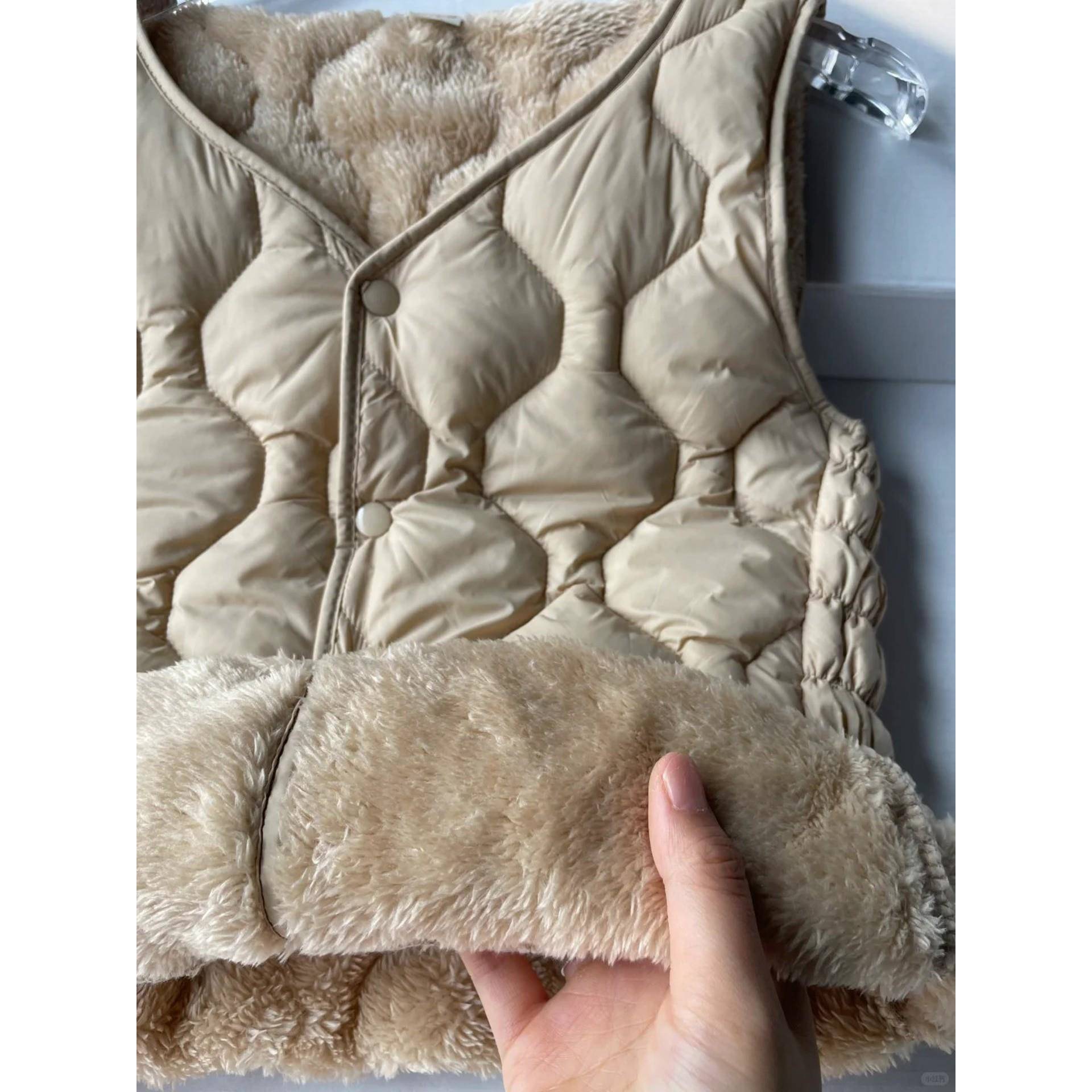 秋冬棉服内搭卡其色棉内胆女加绒羊羔绒马甲叠穿马夹保暖背1205u