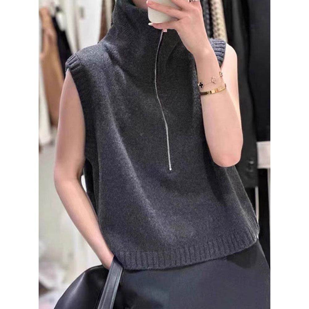 设计感拉炼高领针织马甲背心女无袖叠穿显瘦慵懒风毛衣外穿0121e,女士内衣/男士内衣/家居服,保暖背心,淘宝优惠券,粉丝福利购,淘宝优惠卷