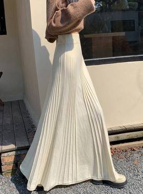 春秋季黑色a字半身裙女2026新款大摆休闲长裙子遮跨高腰加厚0108n