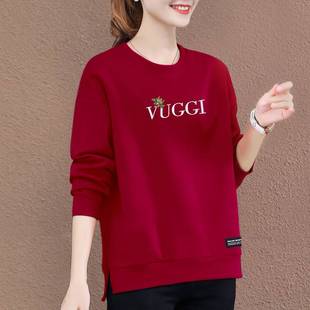 新款 外穿上衣2025加绒加厚红色0821g 卫衣秋冬女士2025年秋冬薄款