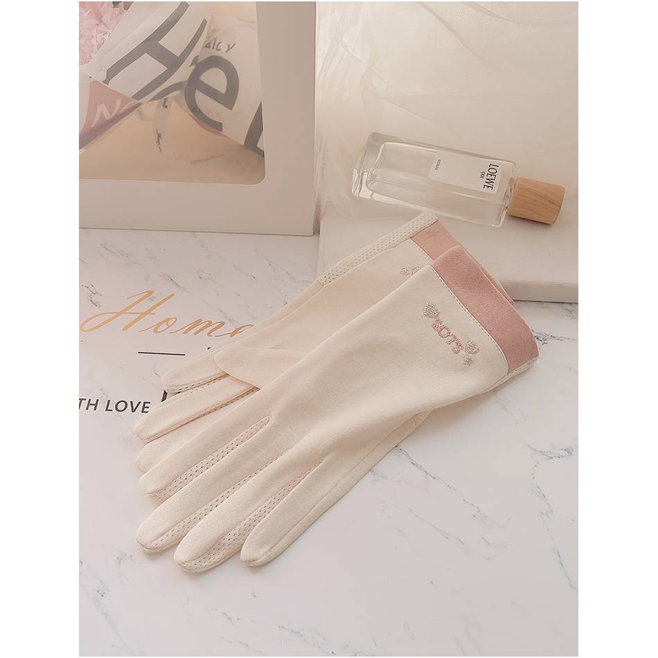 夏天女式防晒手套2024年新款薄款五指连开车棉布透气触屏0606q