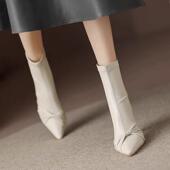 春季 尖头短靴女细跟弹力瘦瘦靴法式 百搭裸靴2026年秋冬0128ed