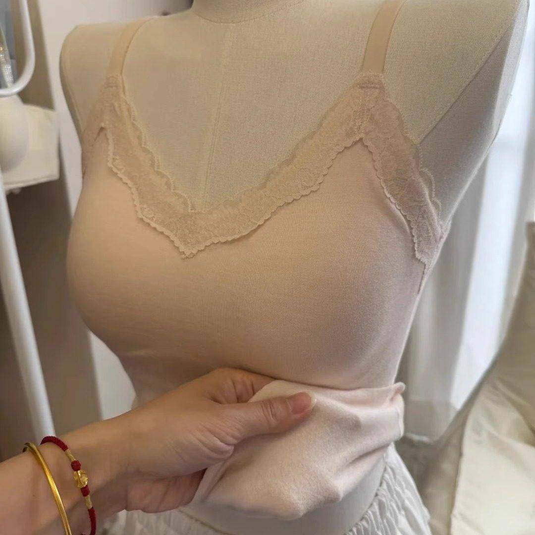 蕾丝边V领保暖吊带女士打底背心带胸垫免穿文胸内搭可外穿0121e,女士内衣/男士内衣/家居服,保暖背心,淘宝优惠券,粉丝福利购,淘宝优惠卷