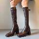春季 方头长筒靴女粗跟2026新款 秋冬高跟皮带扣骑士靴弹力显0128ed