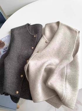 韩系小众格雷系灰色针织马甲背心女秋冬配T恤毛衣打底衫叠穿1024e