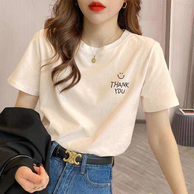 夏季米杏色短袖t恤女2026年夏季新款圆领宽松正肩上衣洋派百0413d