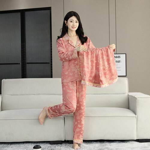 睡衣2026春夏高级感女短袖长裤三件套真冰家居服国风复古睡0706d