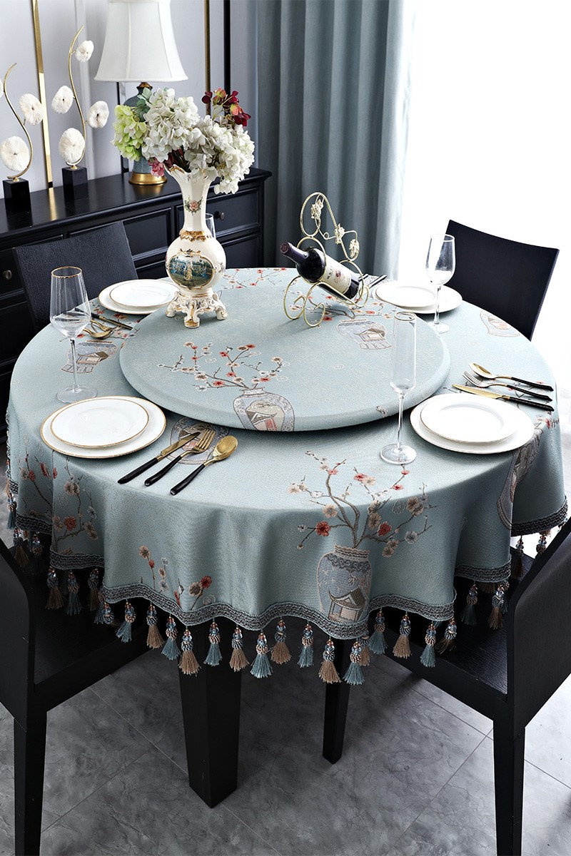 圆桌桌布新中式大高档餐家用圆形茶几台布感布艺转盘简约0402g