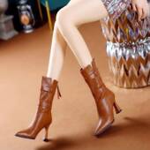 尖头中筒靴2026年秋冬新款 春季 鞋 皮带扣粗跟马丁靴显瘦0128ed